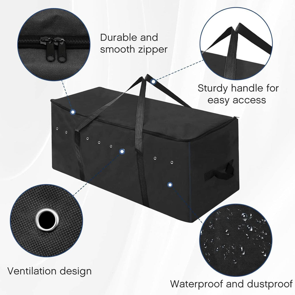 Black 600D hay storage bag set with smooth zippers, reinforced handles, and vent holes