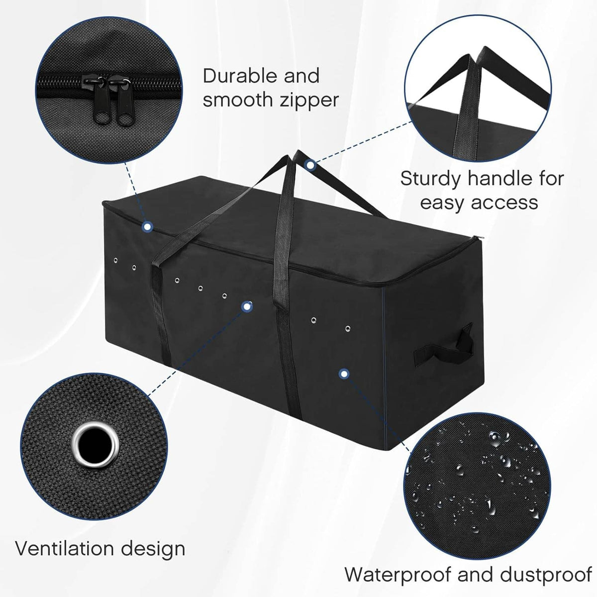 Black 600D hay storage bag set with smooth zippers, reinforced handles, and vent holes