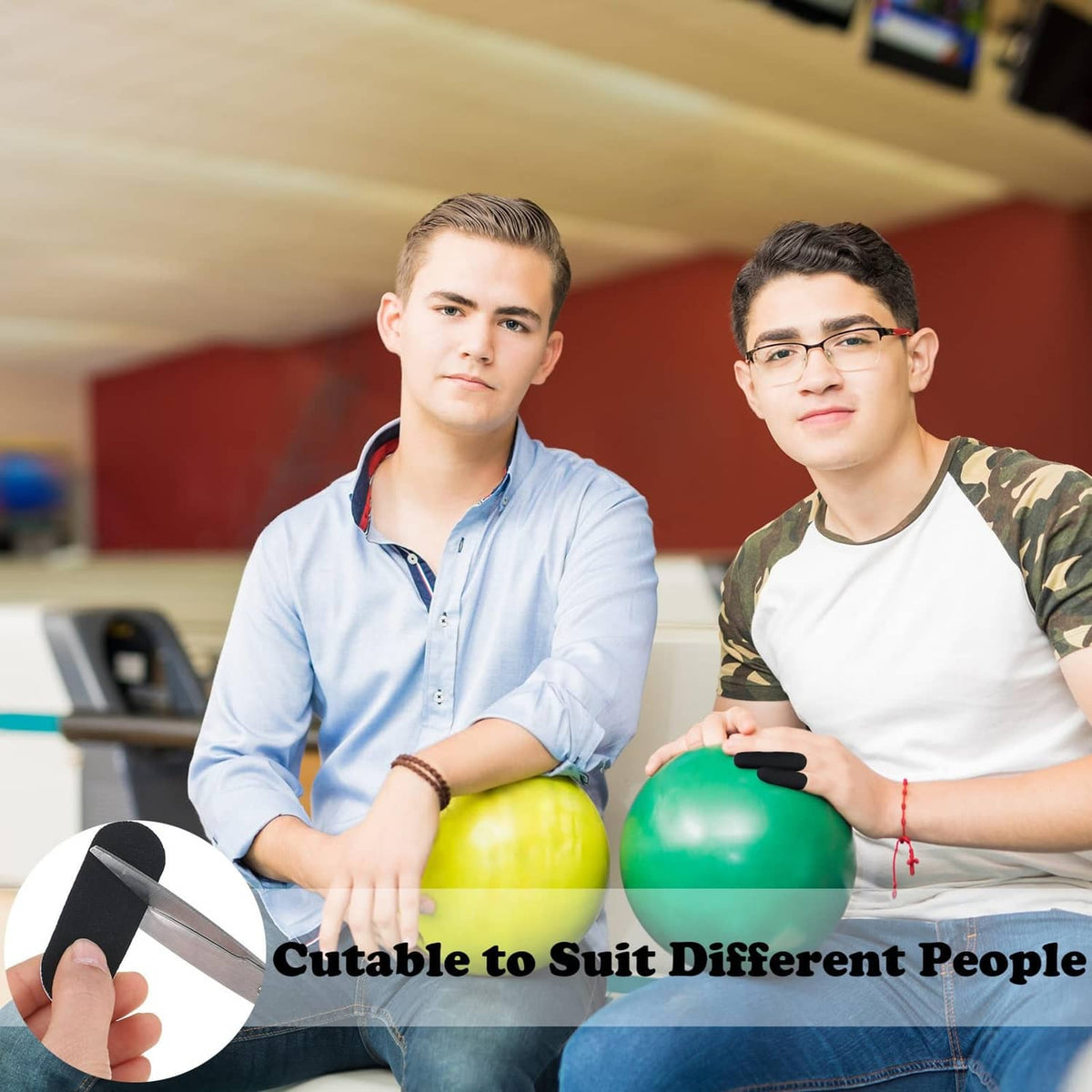 Bowling thumb tape pads on a bowling ball for thumb joint cushioning