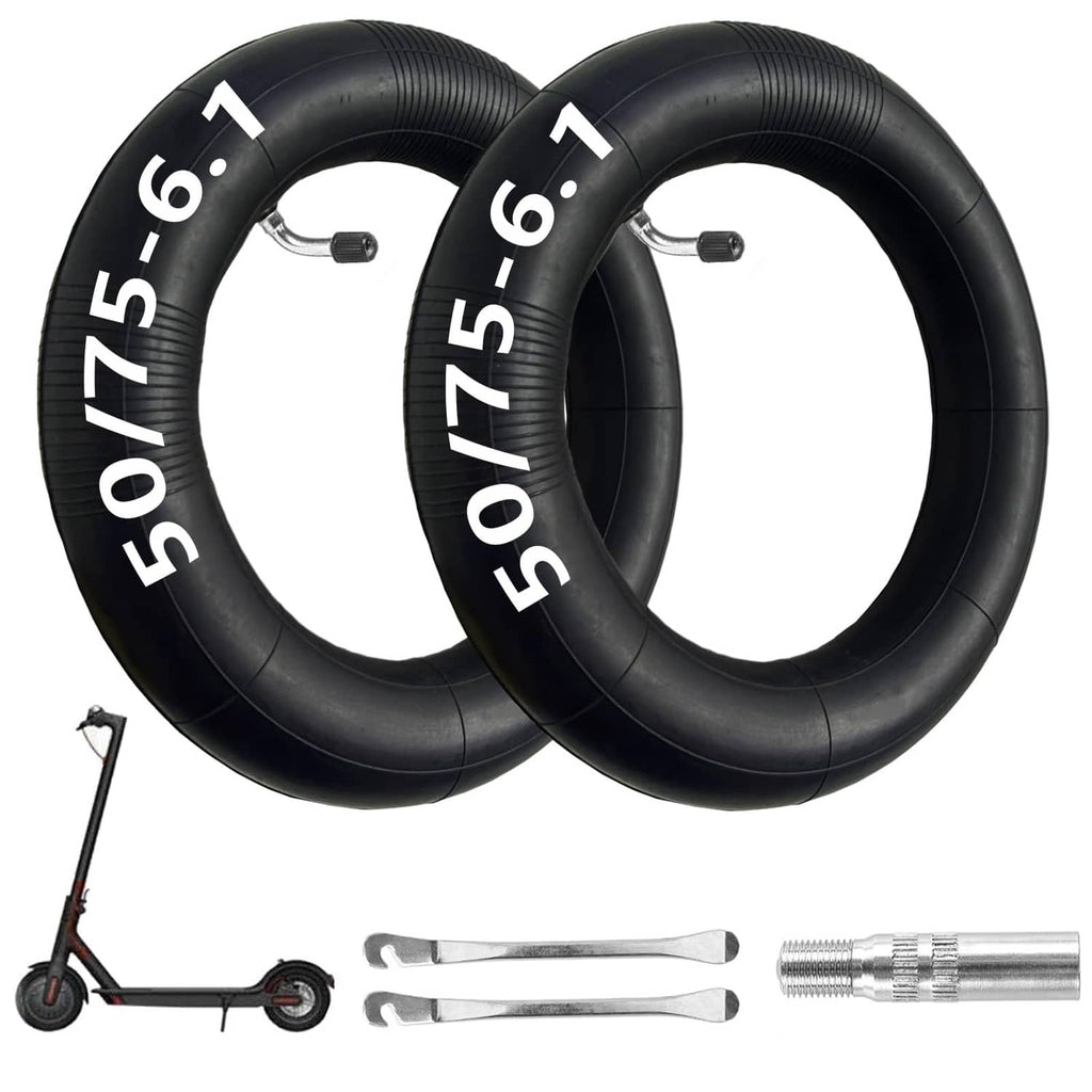 Pair of black scooter inner tubes with valve stems, 8.5 x 2 size
