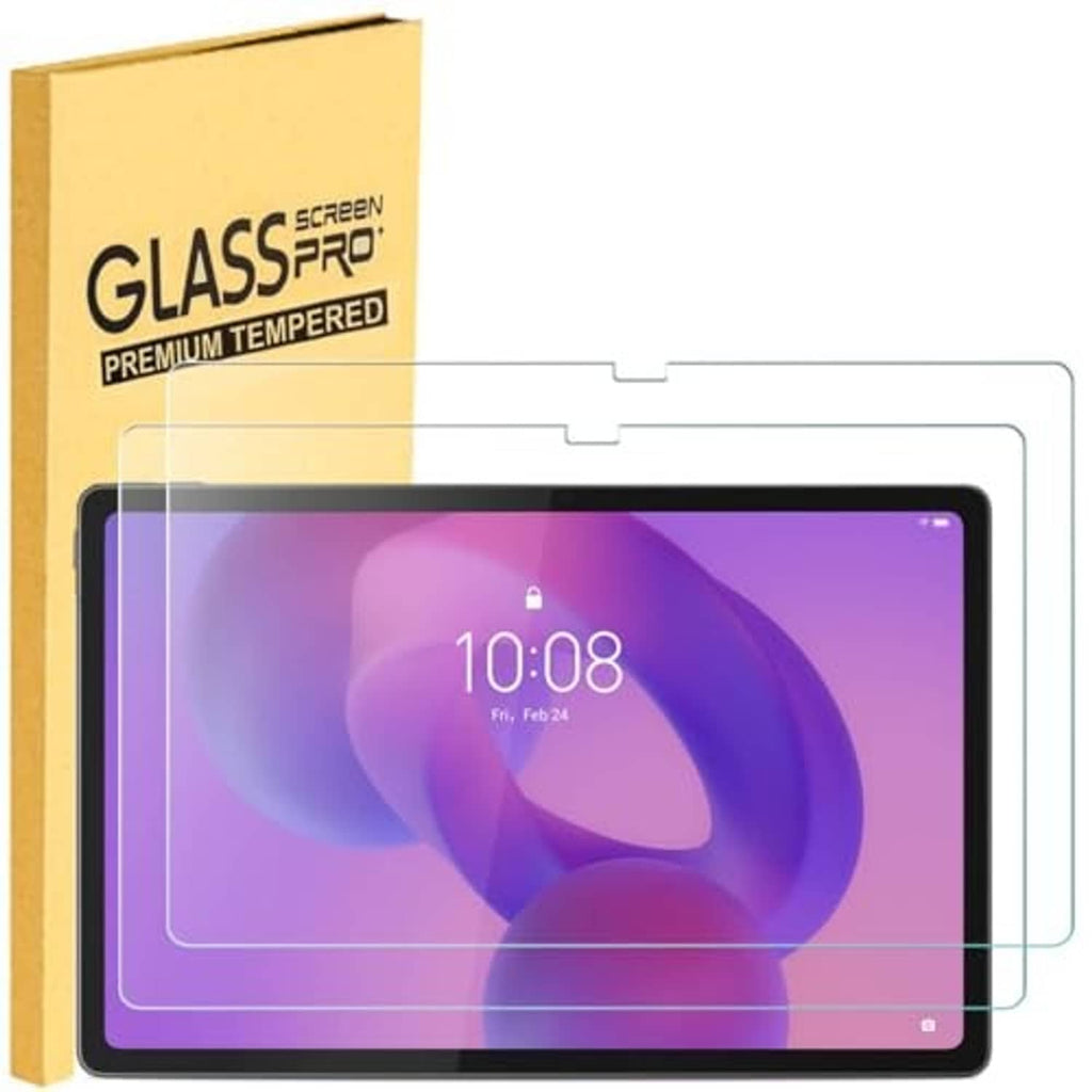 Tempered glass screen protector set with two sheets over a tablet touchscreen