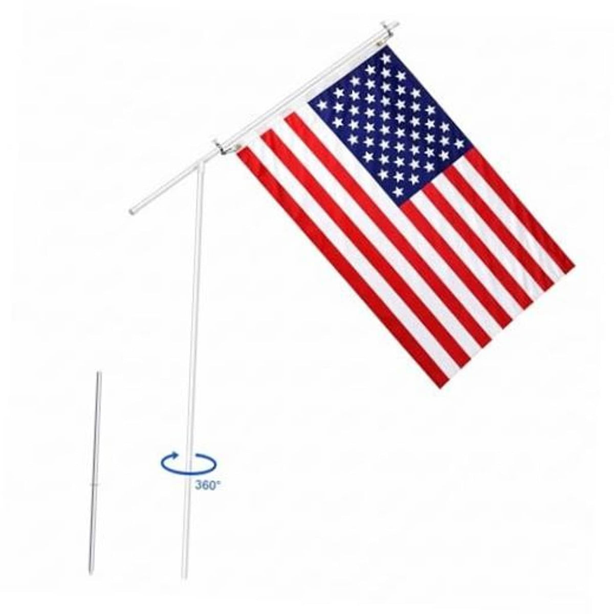 American flag pole kit with telescoping PVC pole, ground stake, and grommets/clip attachment