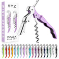 HYZ 2-pack wine key with two lilac-handled corkscrews, compact waiter style