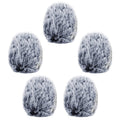 Grey furry windscreens set with five round muff covers for microphones