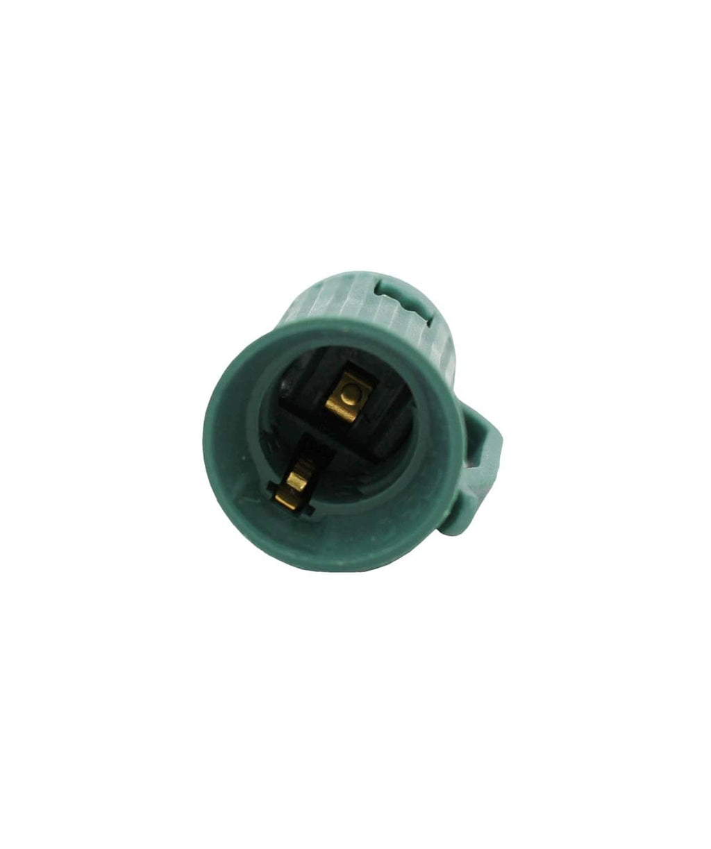 Teal-lined C7 light socket interior with exposed metal contacts