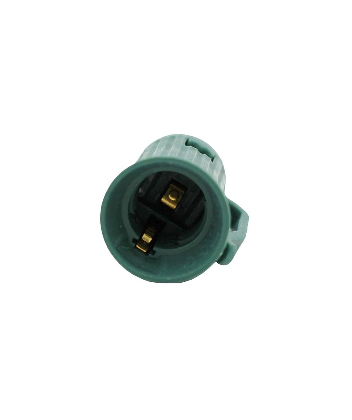 Teal-lined C7 light socket interior with exposed metal contacts