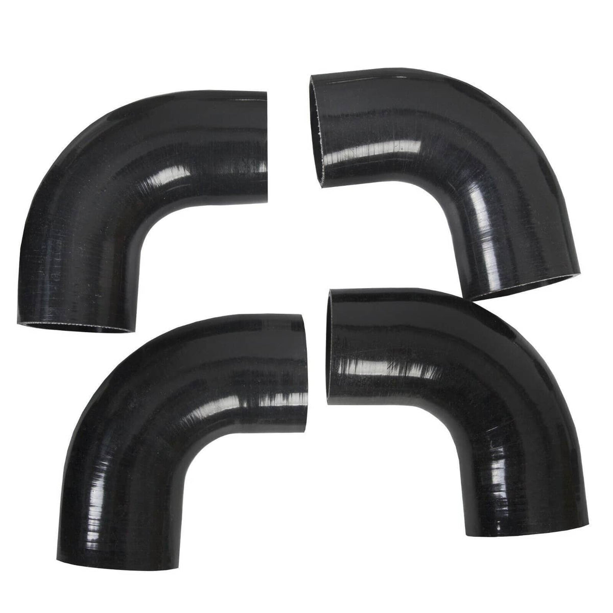 Black silicone intercooler piping elbows, curved 90-degree pair