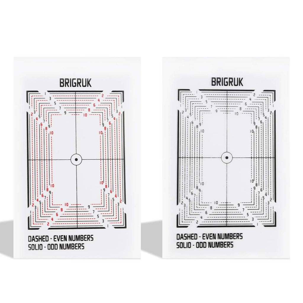 BRIGRUK centering percentage cards with dashed even/solid odd number grids, two fronts