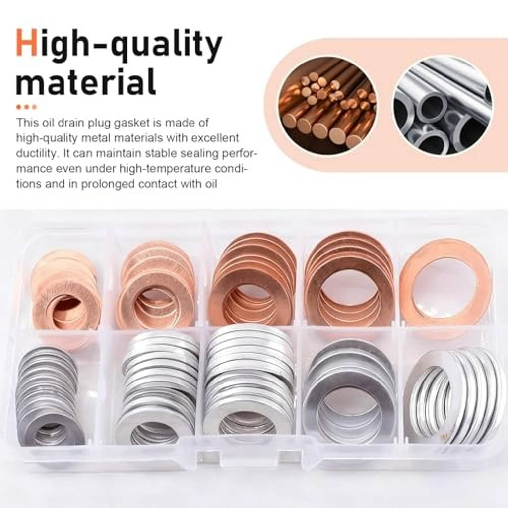 Organizer tray holding mixed copper and silver oil drain plug crush washers