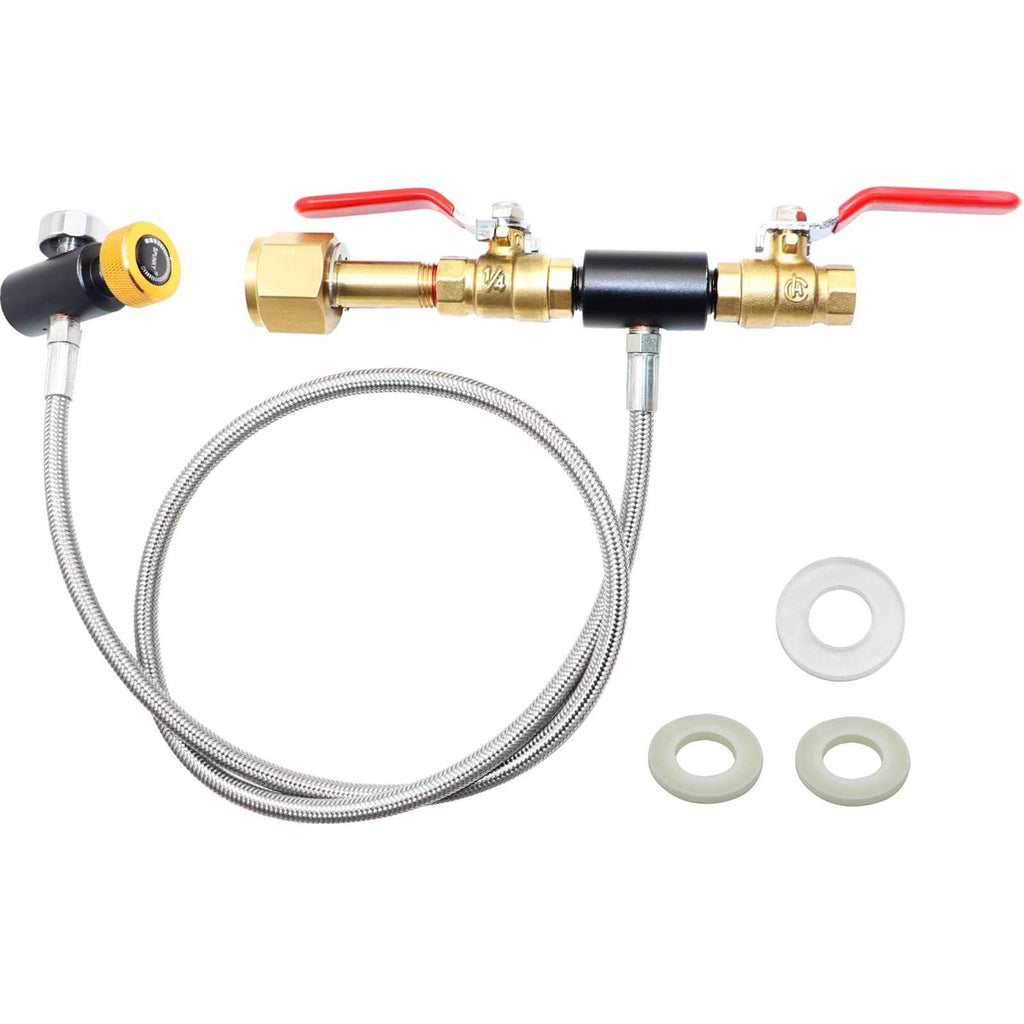 CO2 cylinder refill adapter hose set with braided line, brass ends, and washers