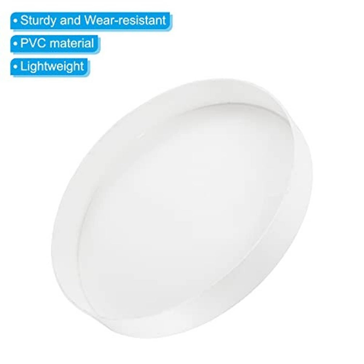 White PVC pipe end cap plug with curved rim and tapered underside