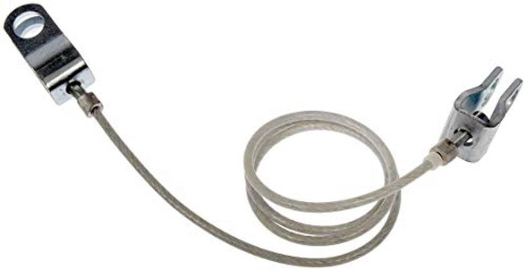 Hood release cable with two metal pins and gray wire loop.