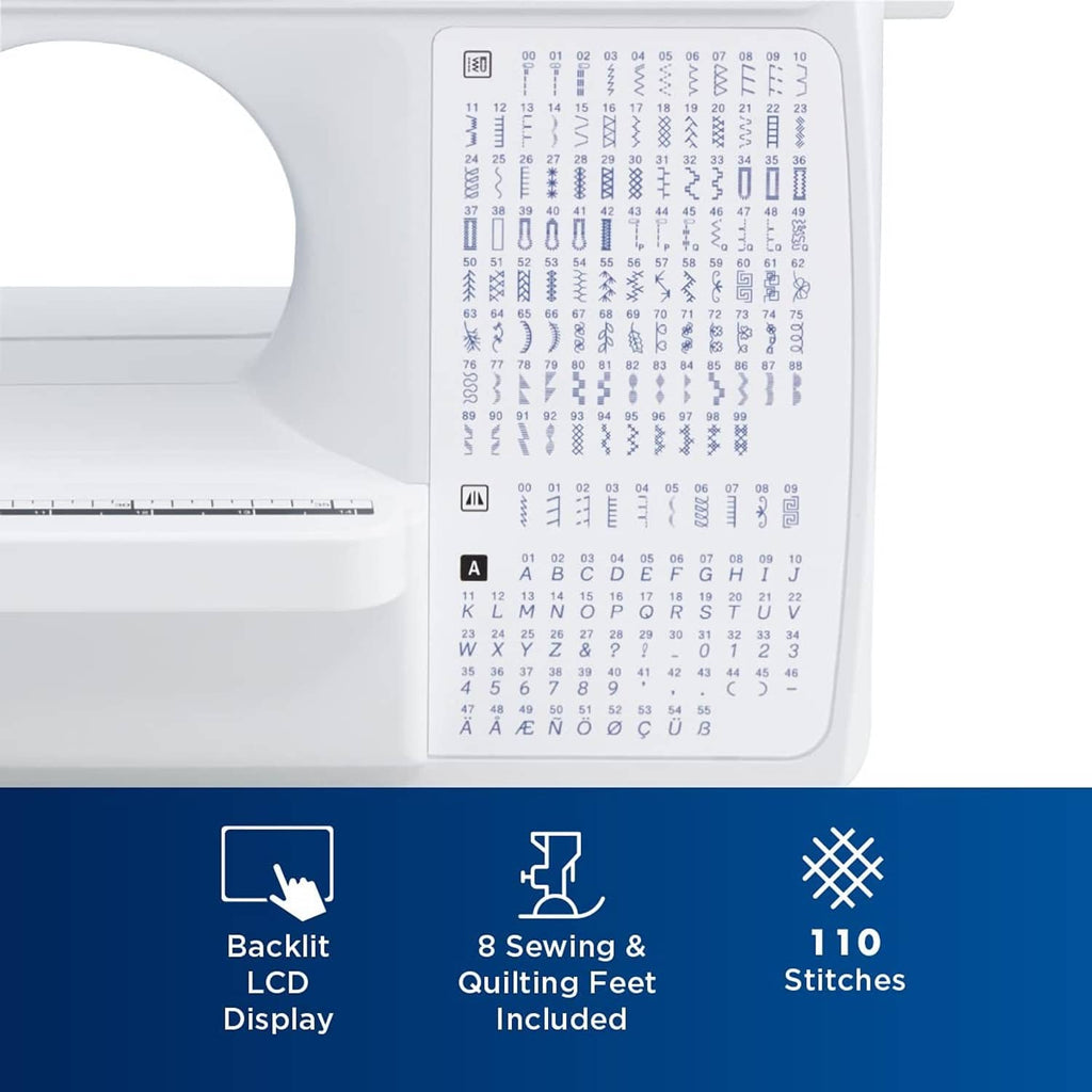 White sewing machine stitch selection panel with pattern chart and markings.