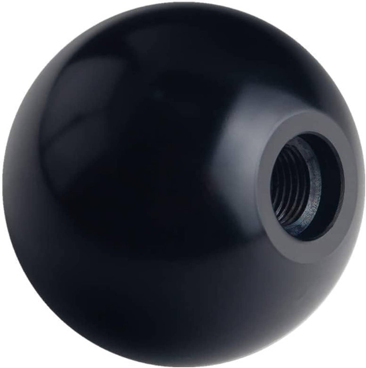 Black weighted shift knob with threaded mounting hole on the side