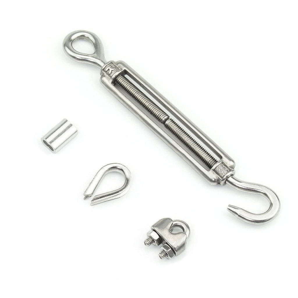 Stainless steel turnbuckle tension wire rope with eye and hook, screw adjuster
