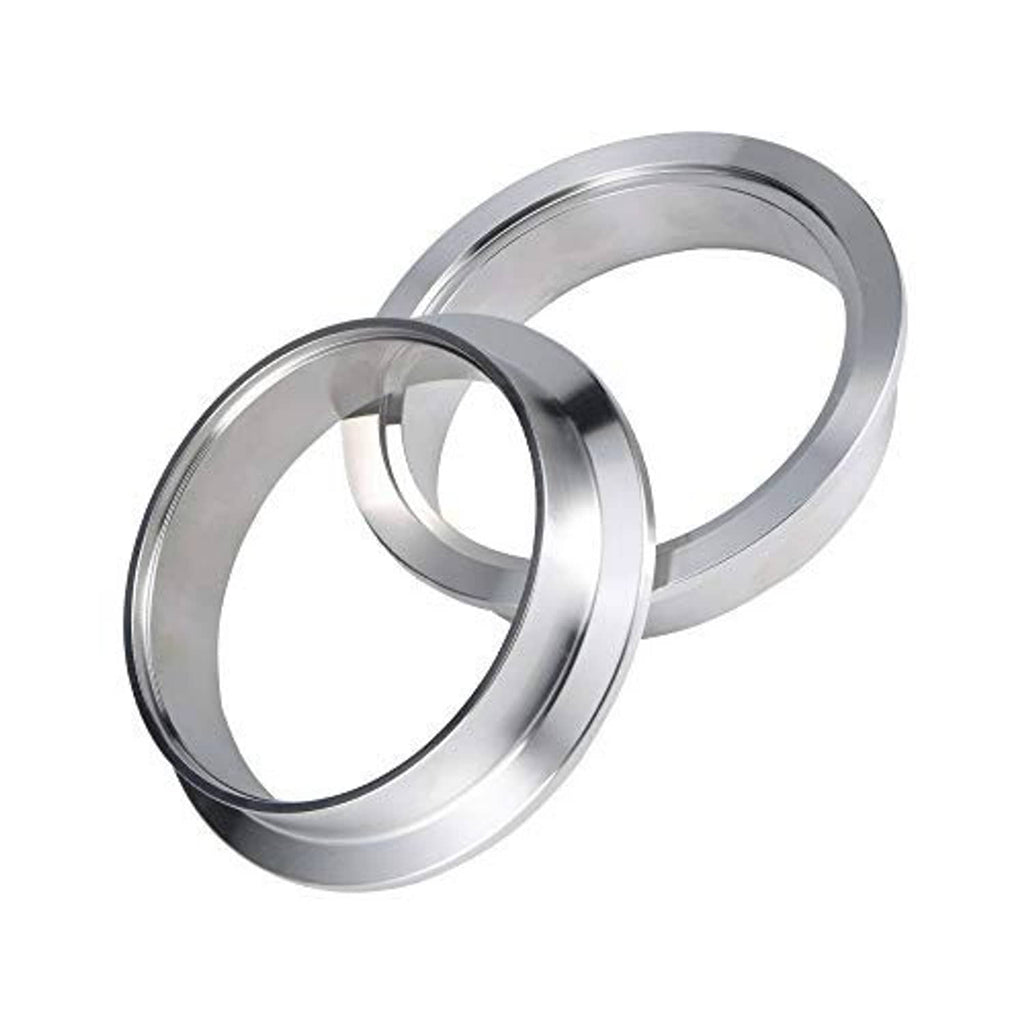 Pair of stainless V-band clamp rings with flanges, overlapping view