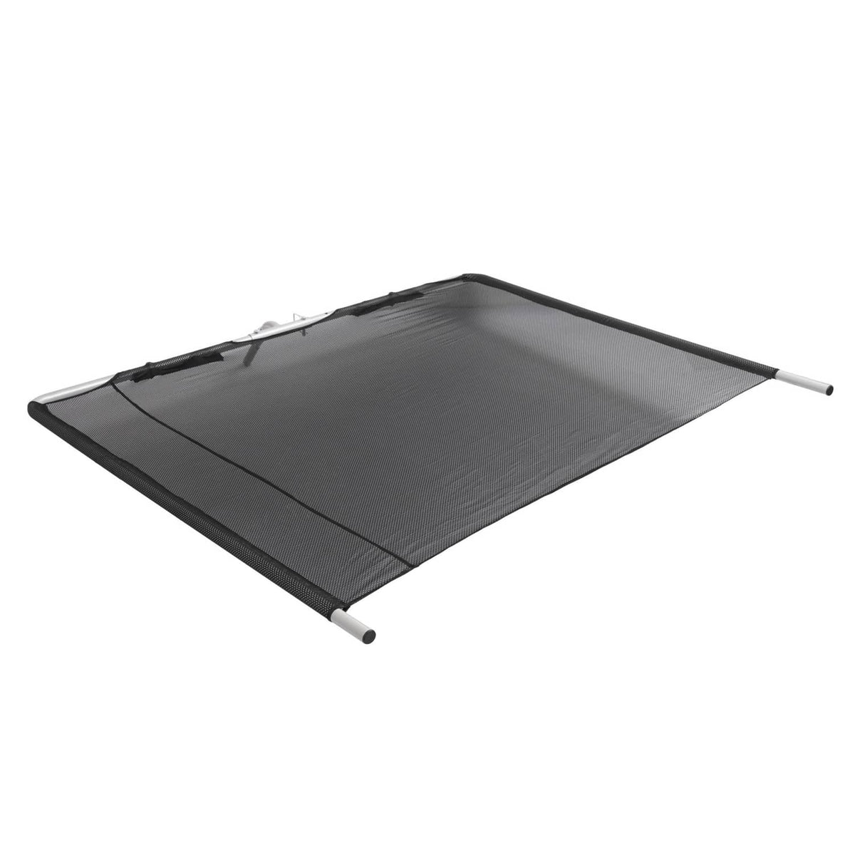 Black mesh boat sun shade canopy with silvery powder-coated aluminum frame