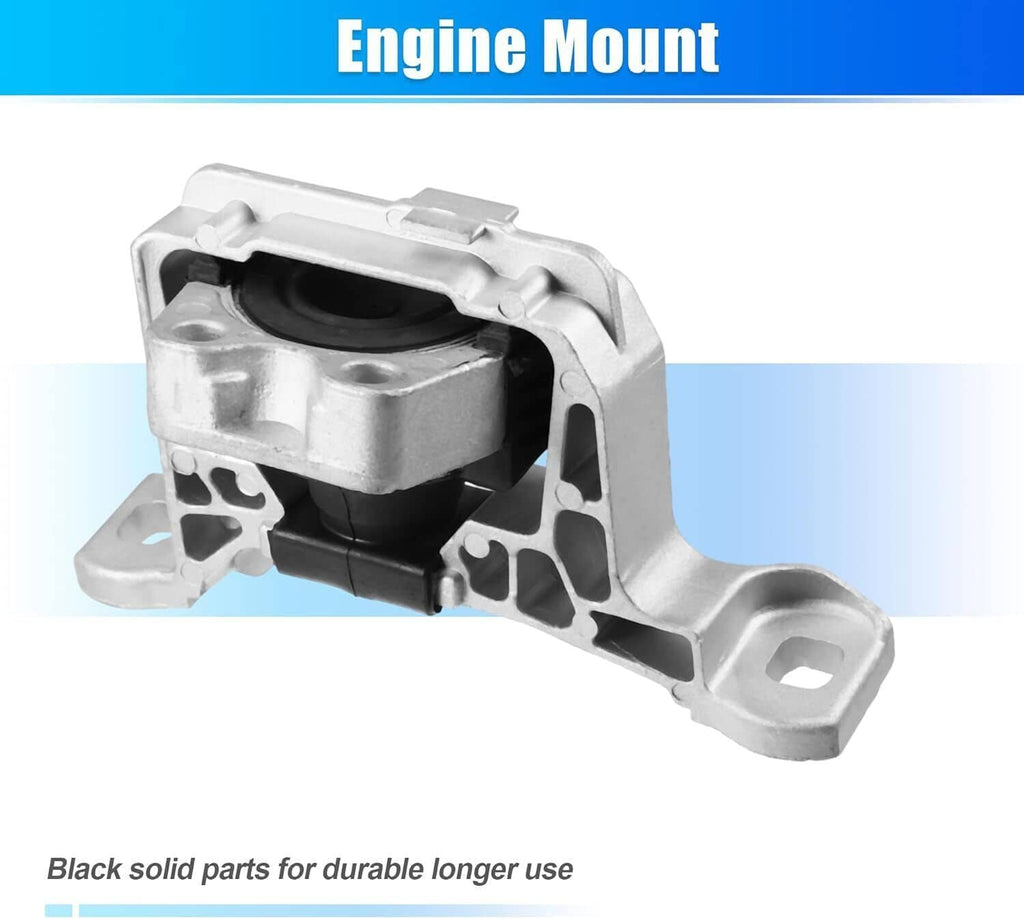 Engine motor mount with black rubber bushing and silver metal yoke, front-left view