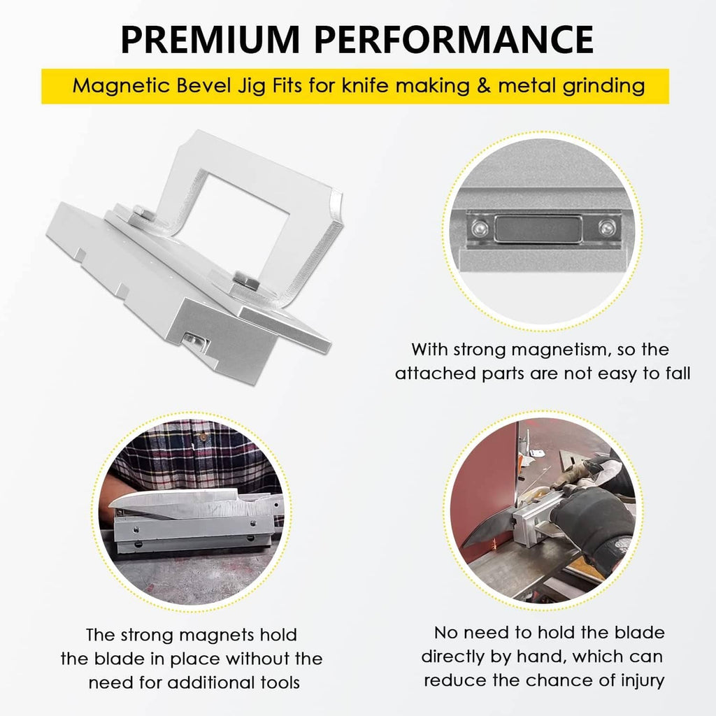 Magnetic bevel jig with adjustable clamp frame for knife making and metal grinding