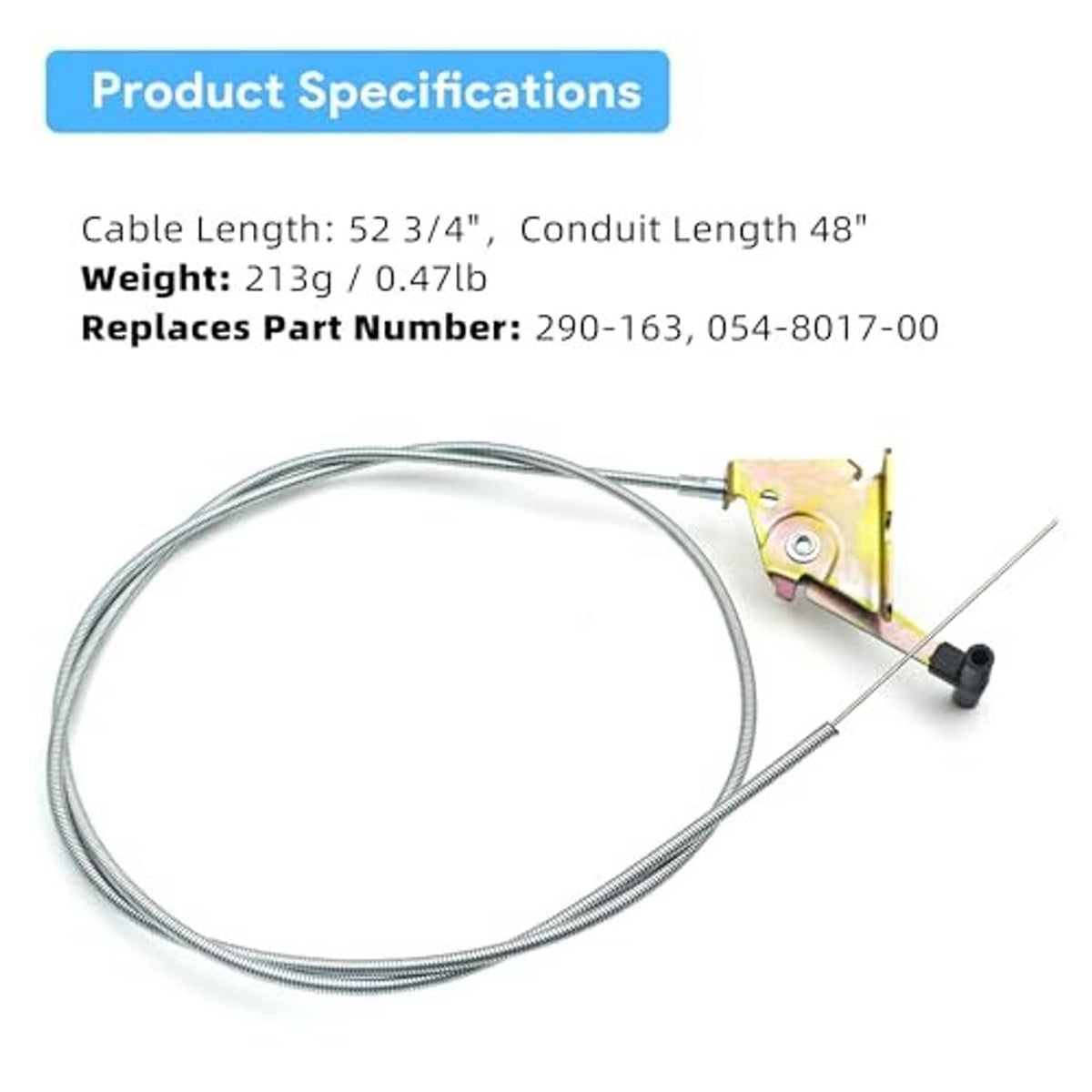 Throttle cable assembly with yellow mounting plate, black rubber grommets, silver cable