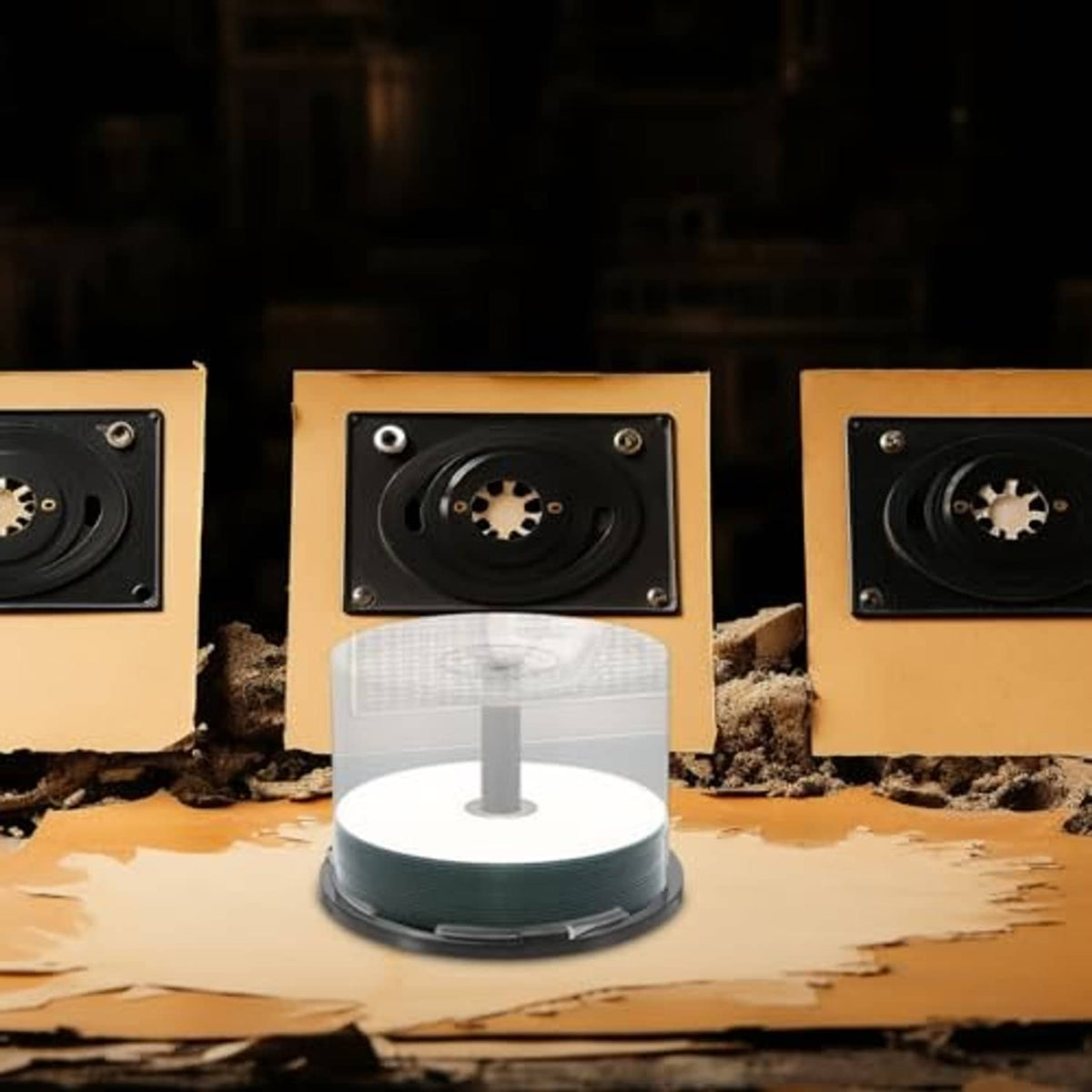 Transparent CD storage dome on a round black base