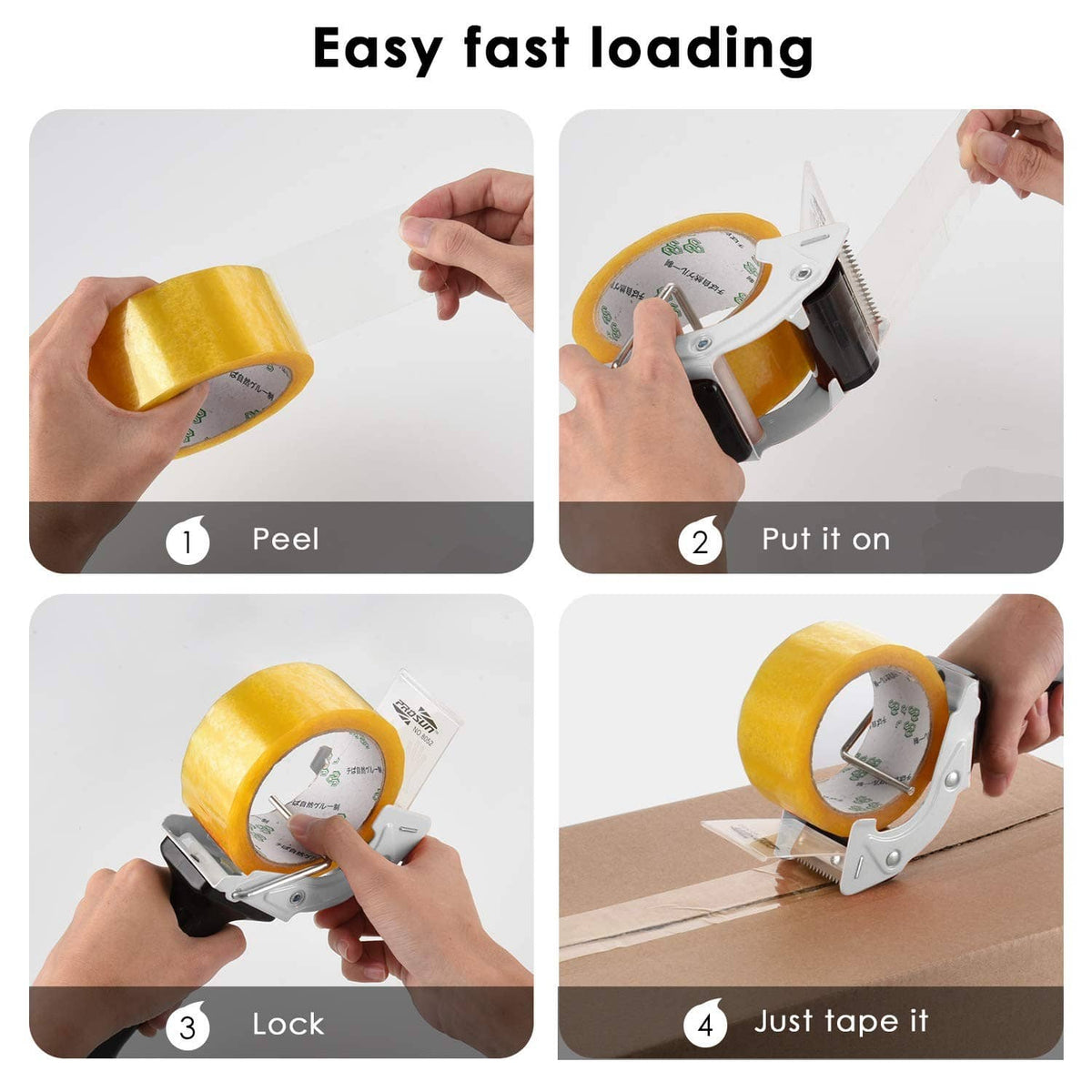 Prosun tape gun dispenser during easy fast loading with yellow tape roll