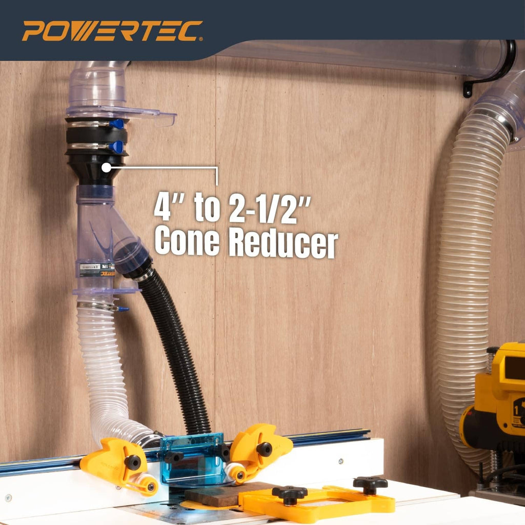 Black 4" to 2-1/2" cone hose reducer connecting vacuum hoses
