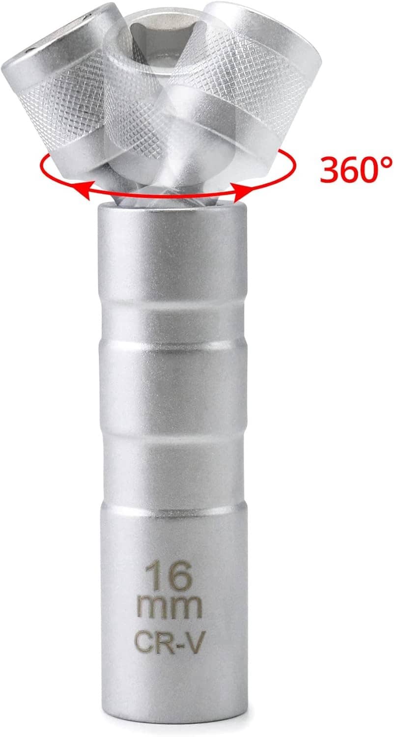 16 mm CR-V magnetic spark plug socket with 360° swivel joint