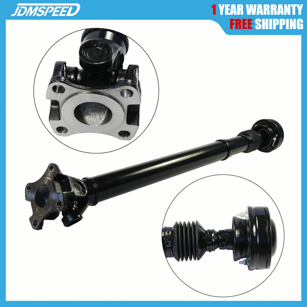 Front drive shaft yoke end with flange and circular bearing cap, black steel