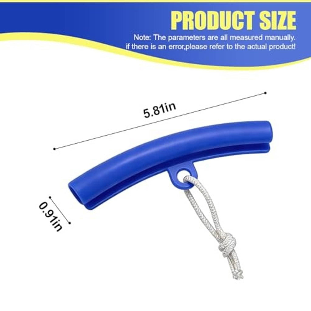 Blue tire rim protector guard with attached gray cord, size marked 5.8 in