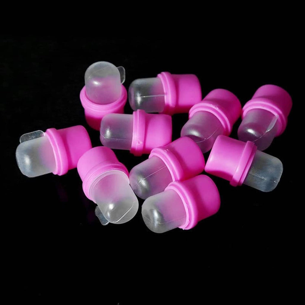 Set of pink and clear wearable nail soak soakers with capped ends