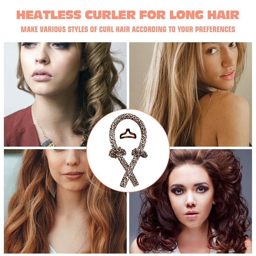 Leopard-print curling rod headband accessory icon on a multi-style hair collage