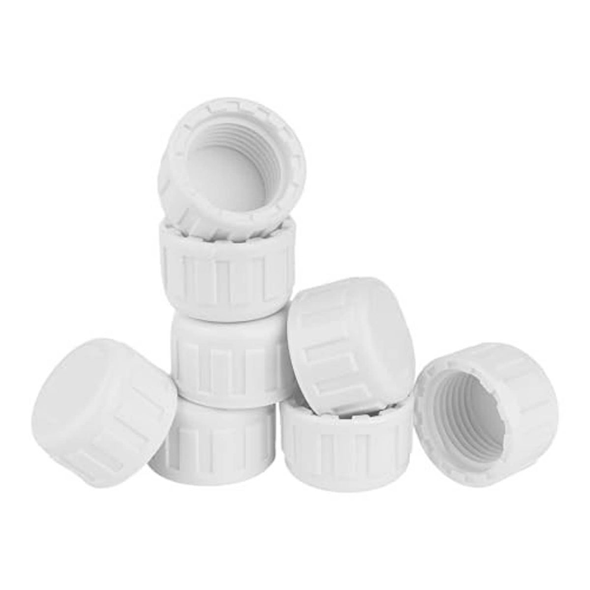 Pack of 12 white PVC sprinkler cap plugs with female-thread openings
