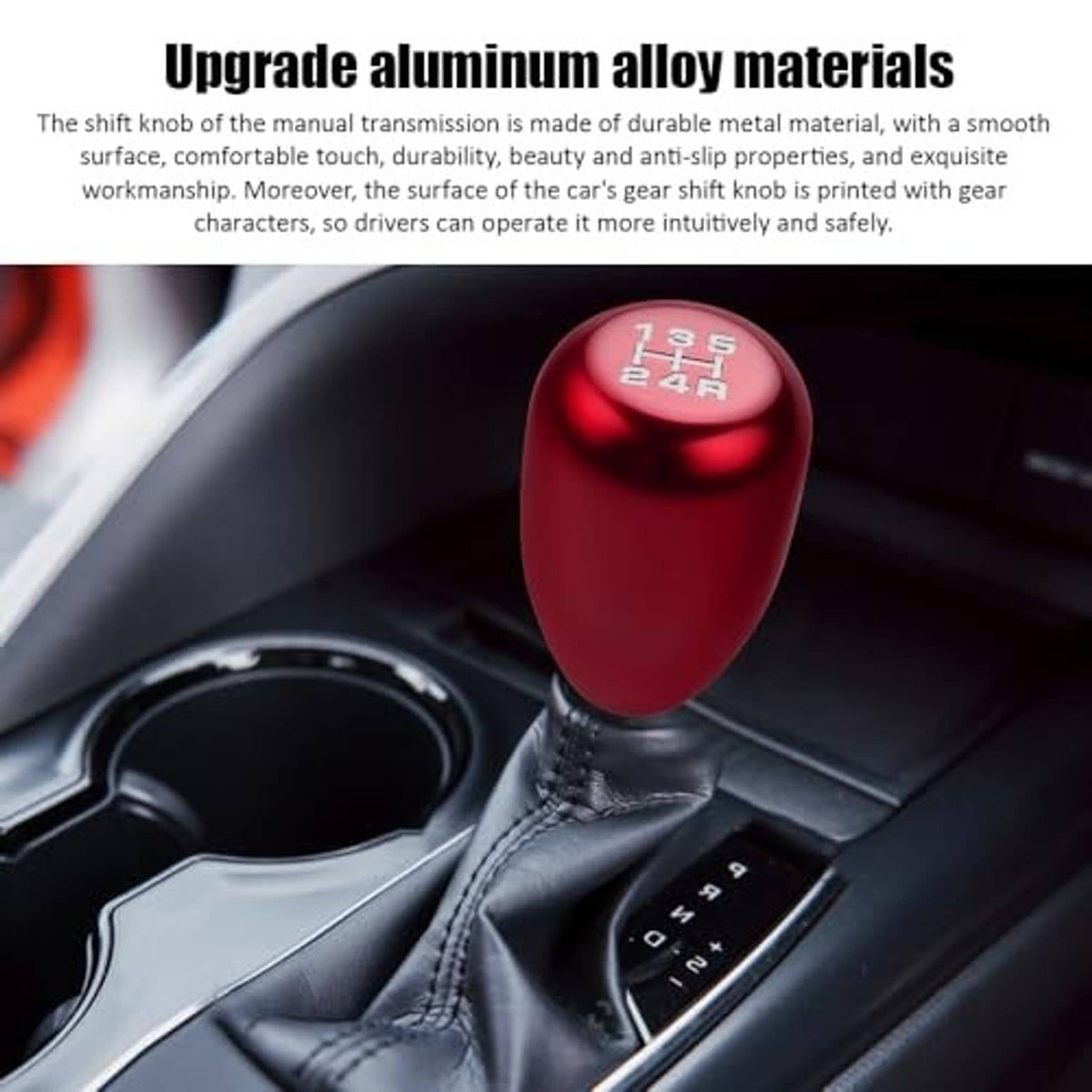 Red aluminum 5-speed gear shift knob with 1-5 and R engraved on top