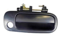 Smooth black exterior door handle with mounting hardware, front-right style