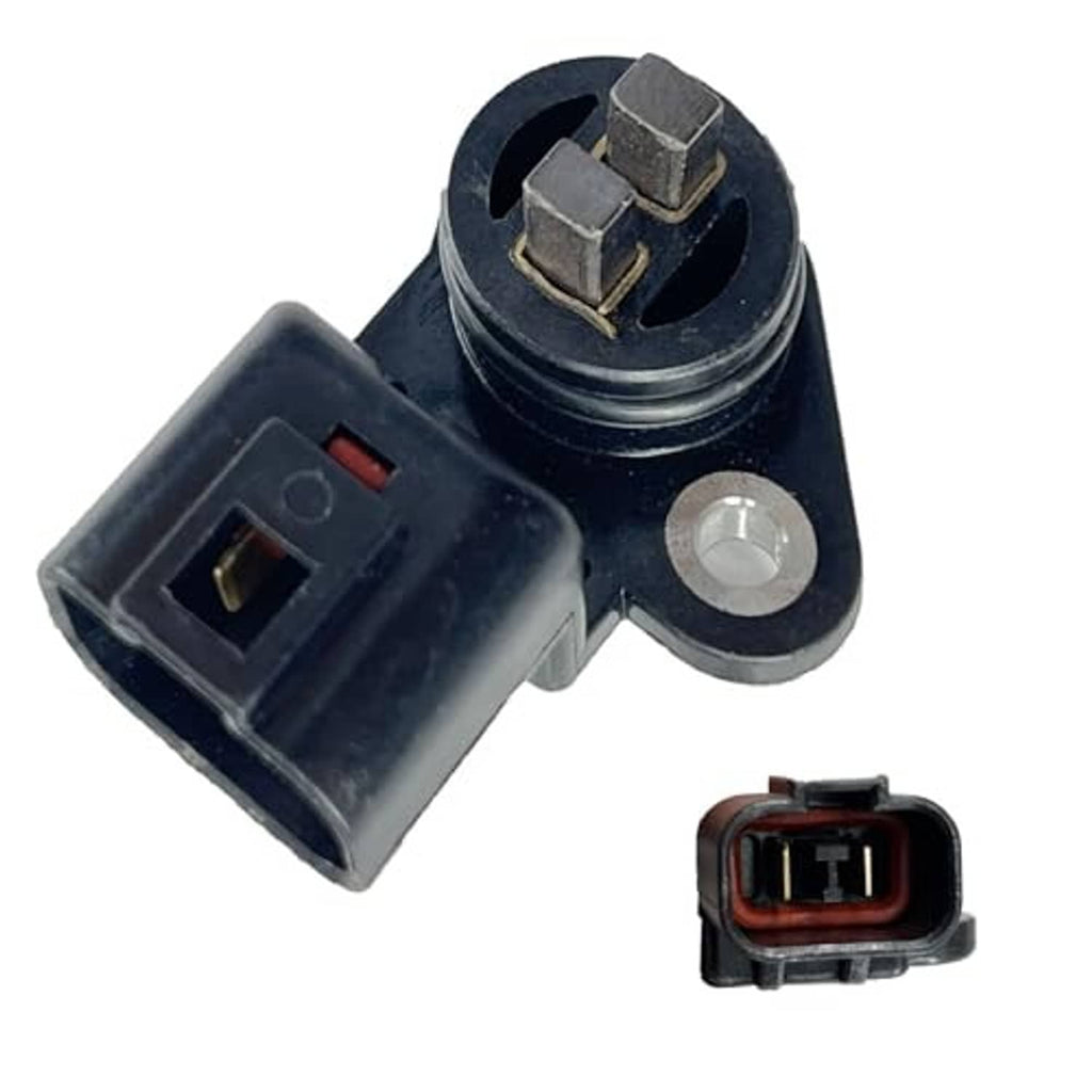 Camshaft position sensor showing black connector housing and circular metal mounting base