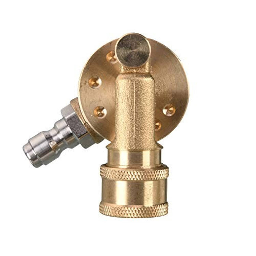 Brass pivoting coupler with quick-connect plug and circular pivot head for pressure washer tips