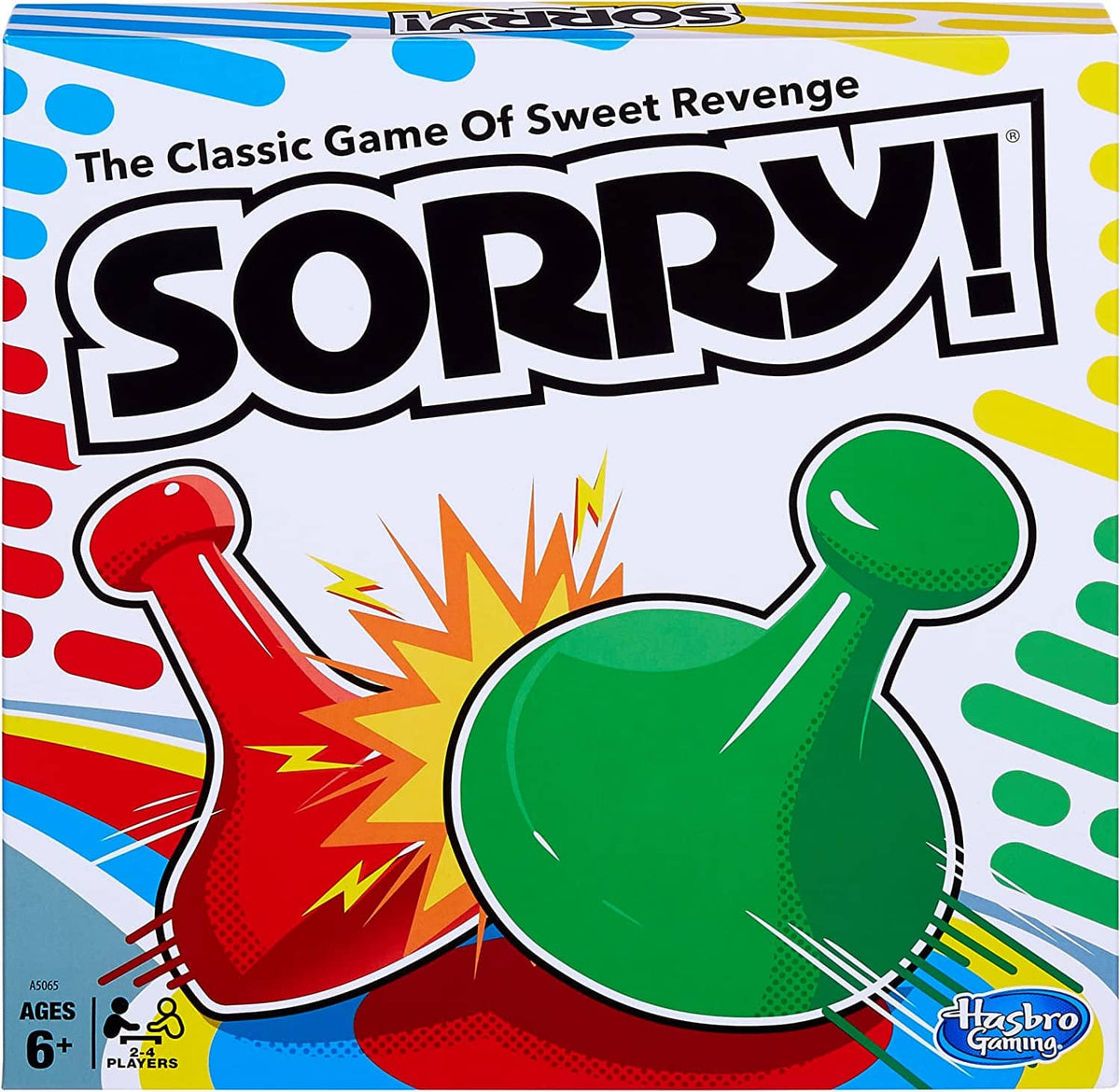 Sorry! Kids board game box with colorful slappers and Hasbro Games logo