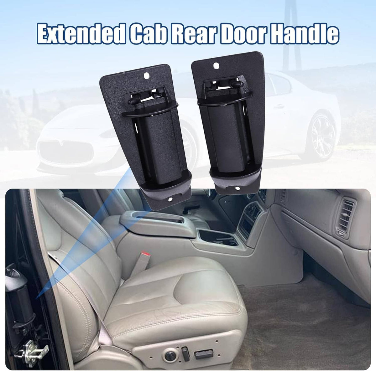 Black exterior extended cab rear door handles, shown side-by-side