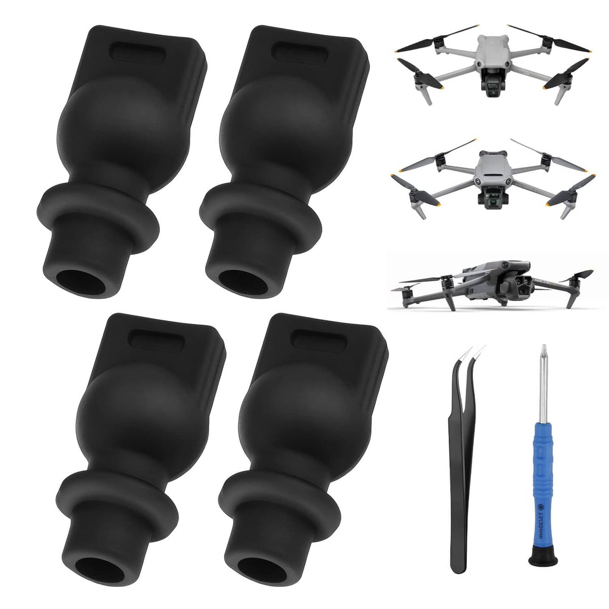 Four black gimbal shock absorber balls with mounting stem, set of 4