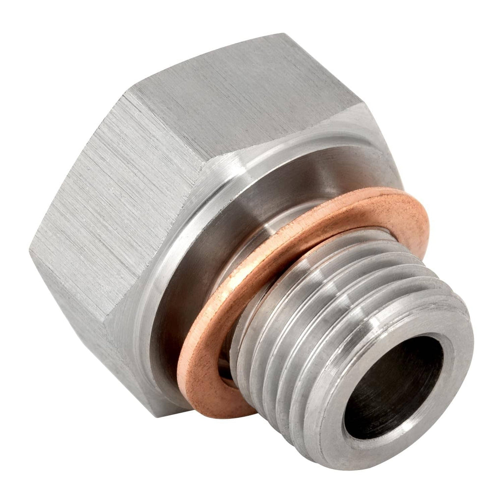 Oil pressure sensor adapter, hex body with external threads and copper sealing ring