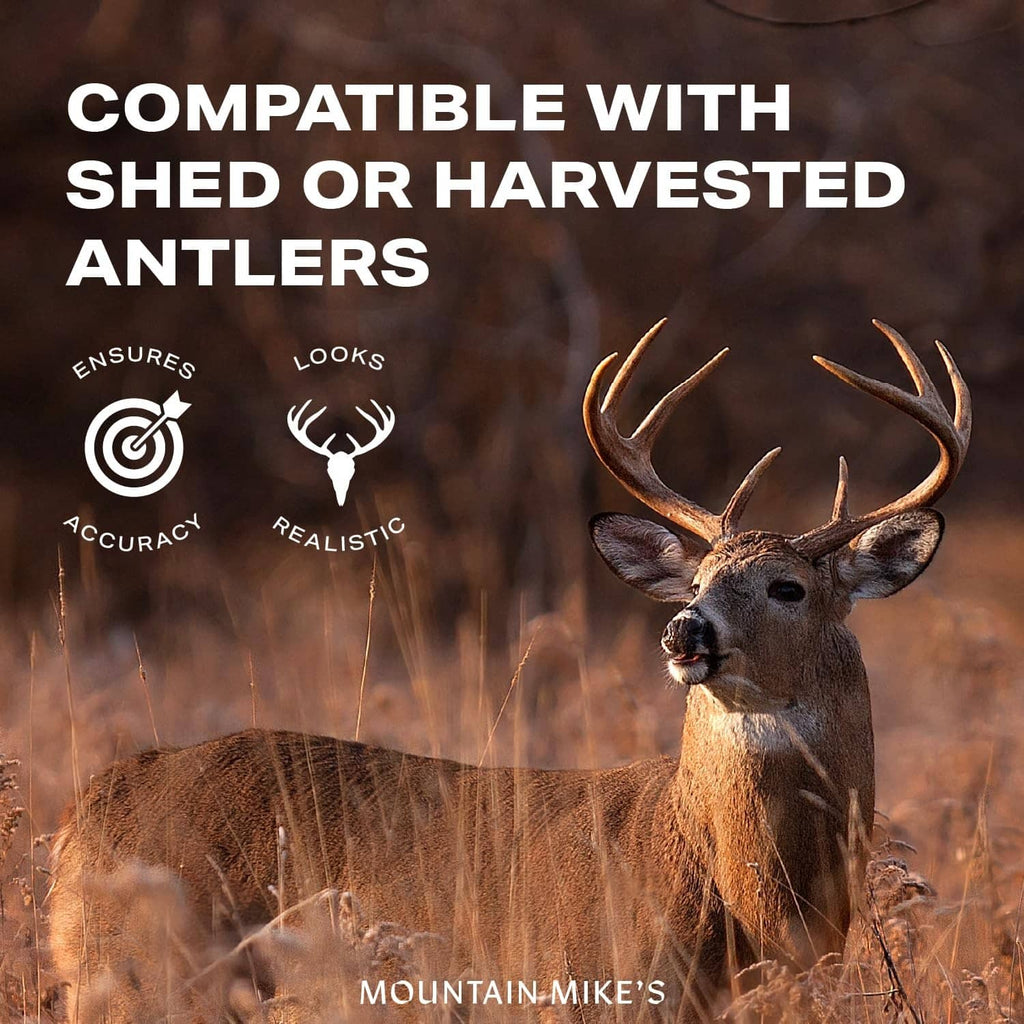 Antler mounting kit compatibility graphic with deer and white skull plate illustration.