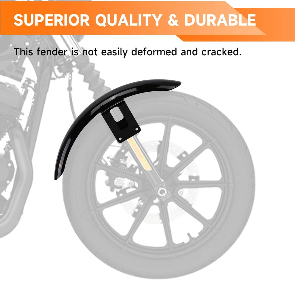 Glossy black front fender mudguard cover with front bracket and mounting holes