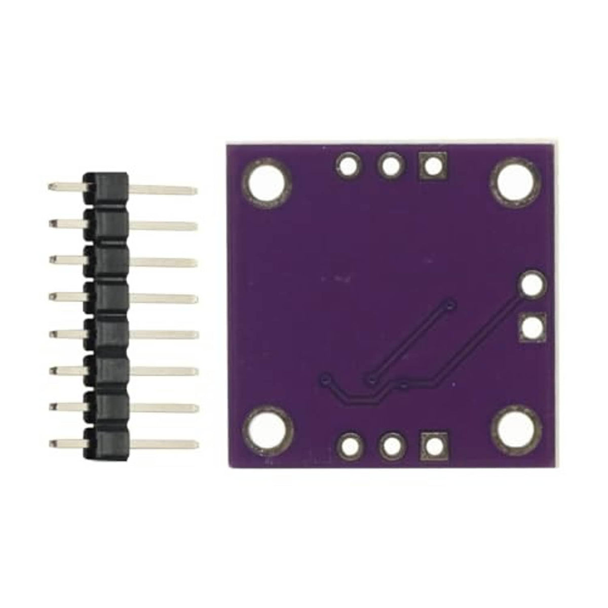 Digital potentiometer module back side PCB with copper traces, mounting holes, and pin header.