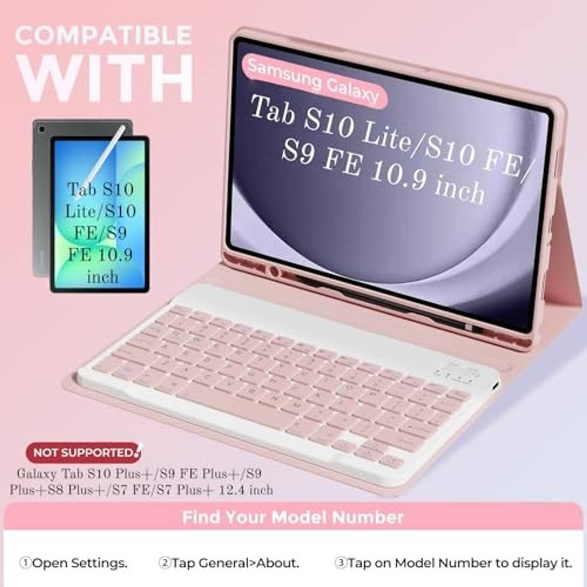 Pink keyboard case for Galaxy Tab S10 Lite/S9 FE 10.9-inch with protective cover