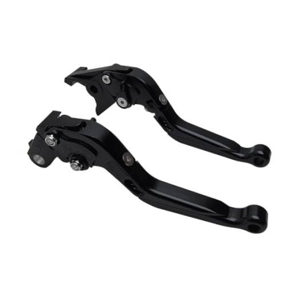Black CNC brake and clutch lever set with adjustable clamp and pivot hardware
