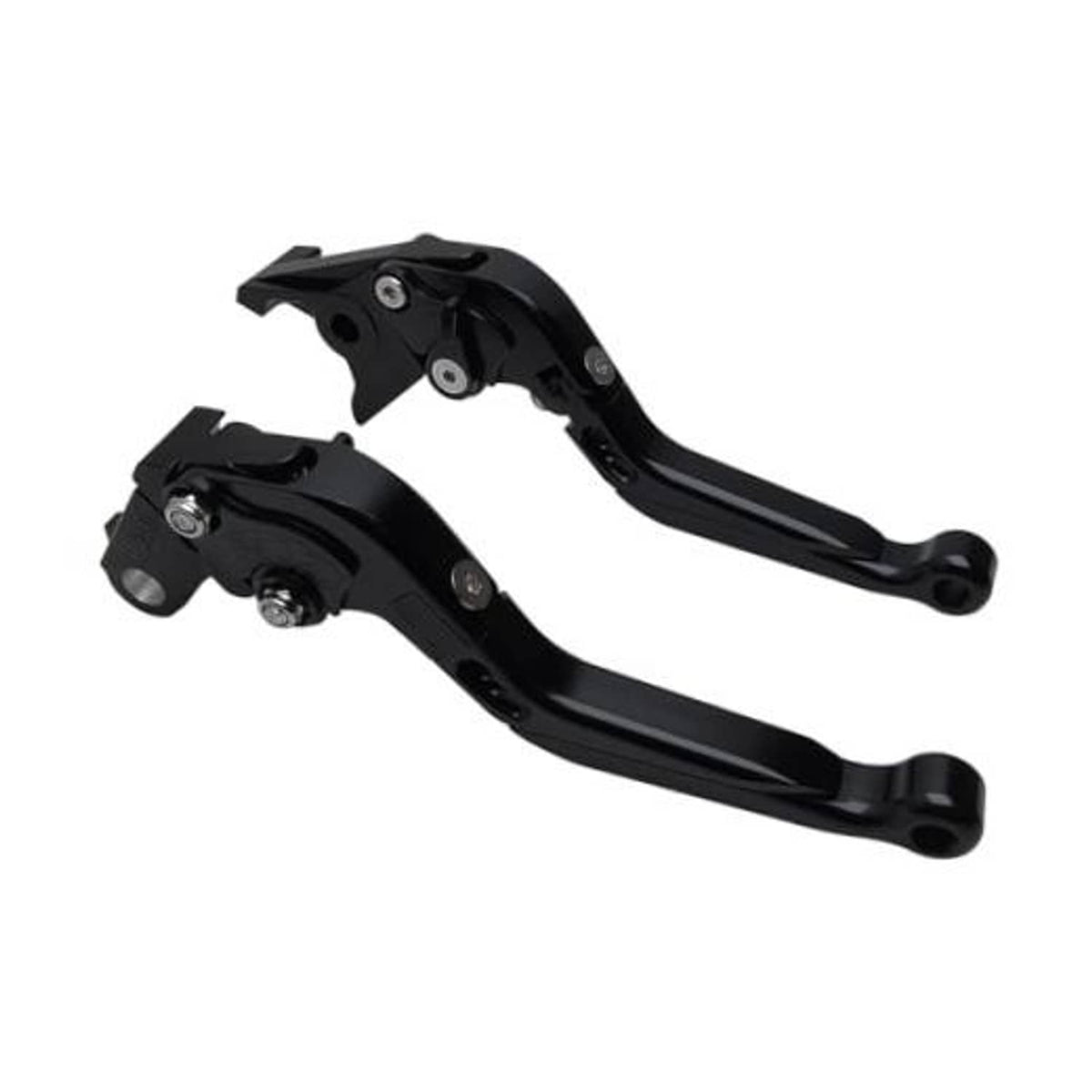 Black CNC brake and clutch lever set with adjustable clamp and pivot hardware