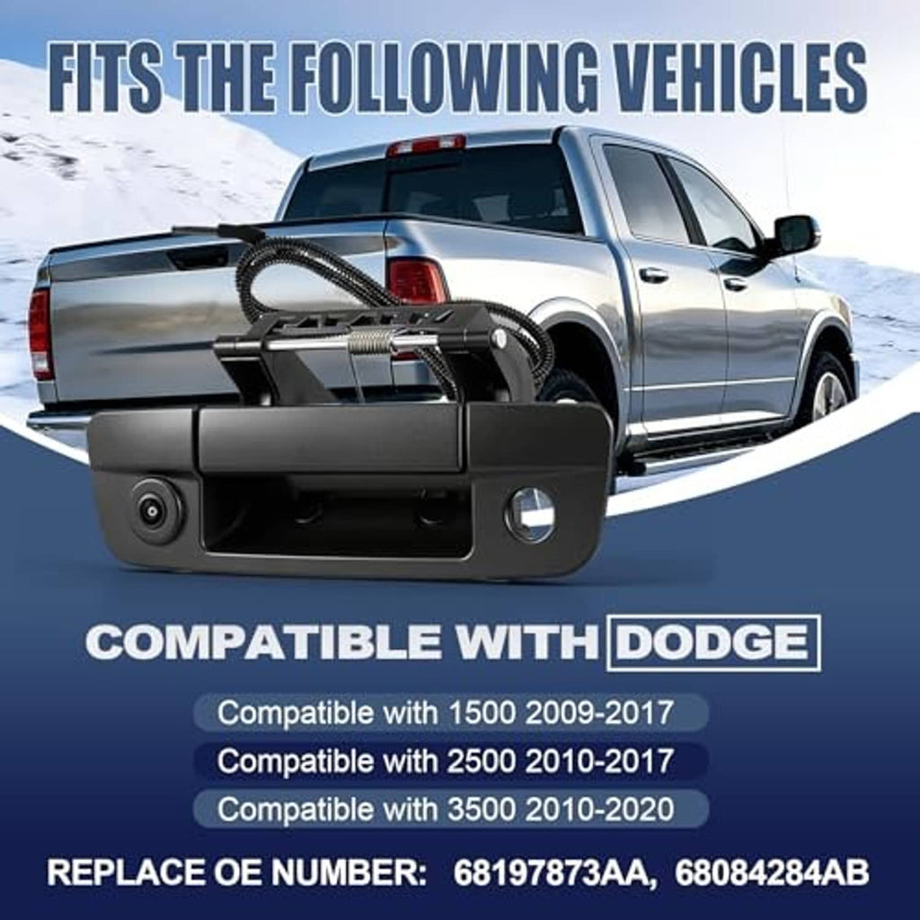 Tailgate handle backup camera installed on a pickup truck tailgate