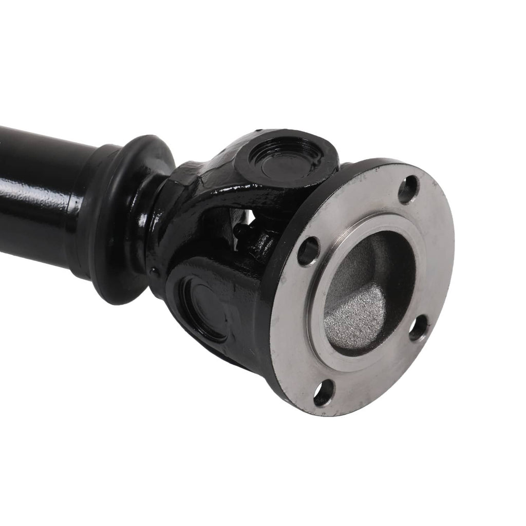 Front drive shaft with black joint housing and round bolt-flange end