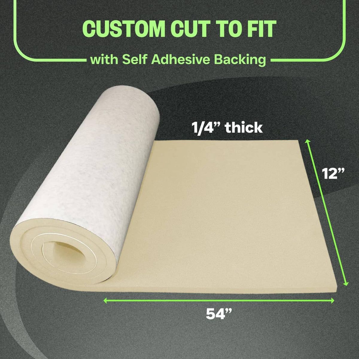 Beige self-adhesive foam roll, 1/4 in thick, 54 in long x 12 in wide